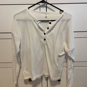 cropped white half button long sleeve shirt